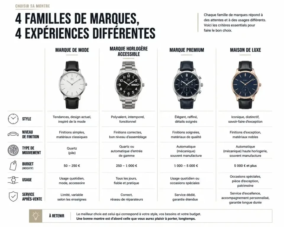 Comparatif des marques montre selon le style, le budget, le mouvement et l’usage