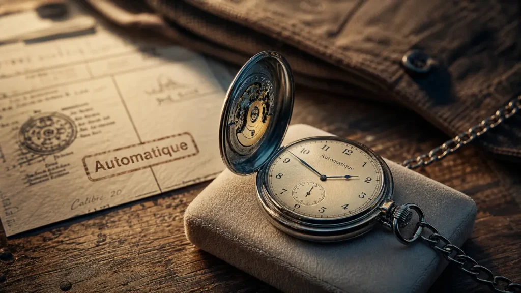 Montre gousset automatique, rotor 360° et réserve de marche