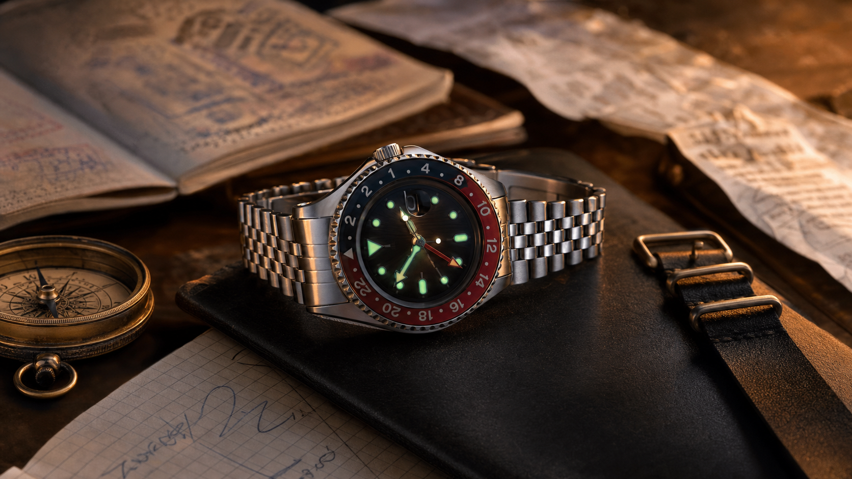 Seiko gmt5 4R34 : deux fuseaux horaires, gros plan