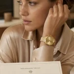Versace femme montre luxe en précommande sur fond satin beige