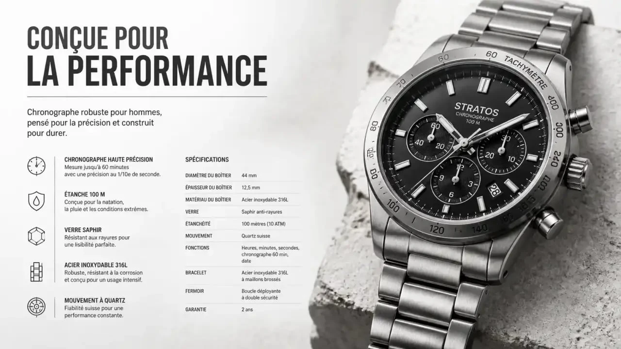 Montre chronographe homme Histoire d'Or style sportif