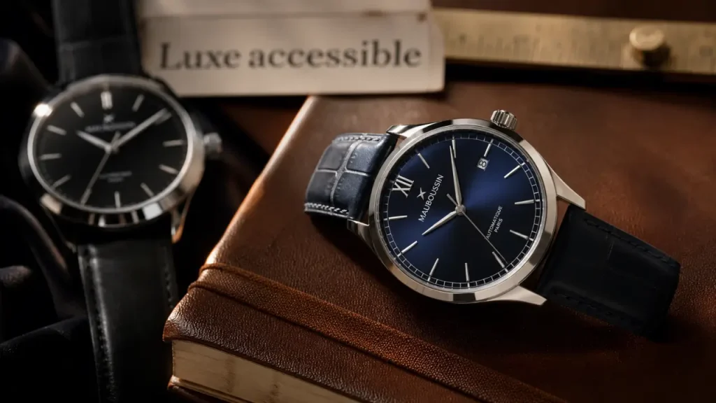 Mauboussin montres homme : montre cadran bleu sur carnet en cuir