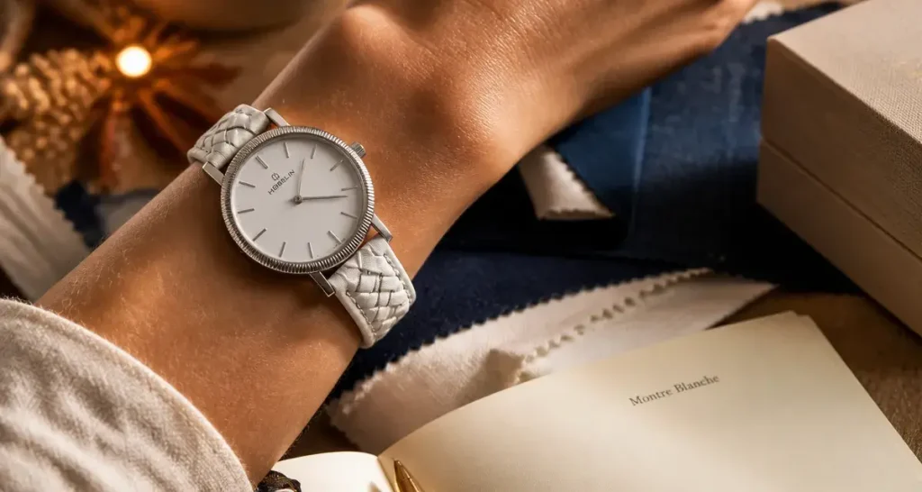Montres blanche femme : poignet avec montre blanche