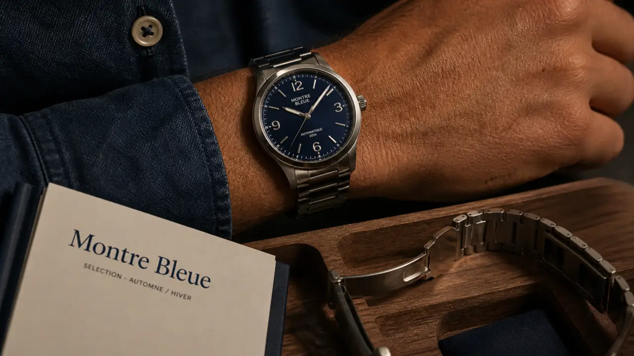 Montres bleues pour homme au cadran bleu marine et boîtier acier