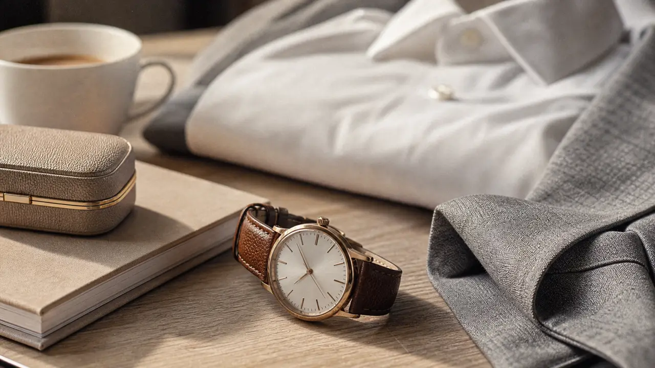 Montres certus femme : montre classique cuir marron sur table bois clair
