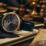 Montres femme Pequignet, montre haut de gamme française, boîtier or rose et cuir