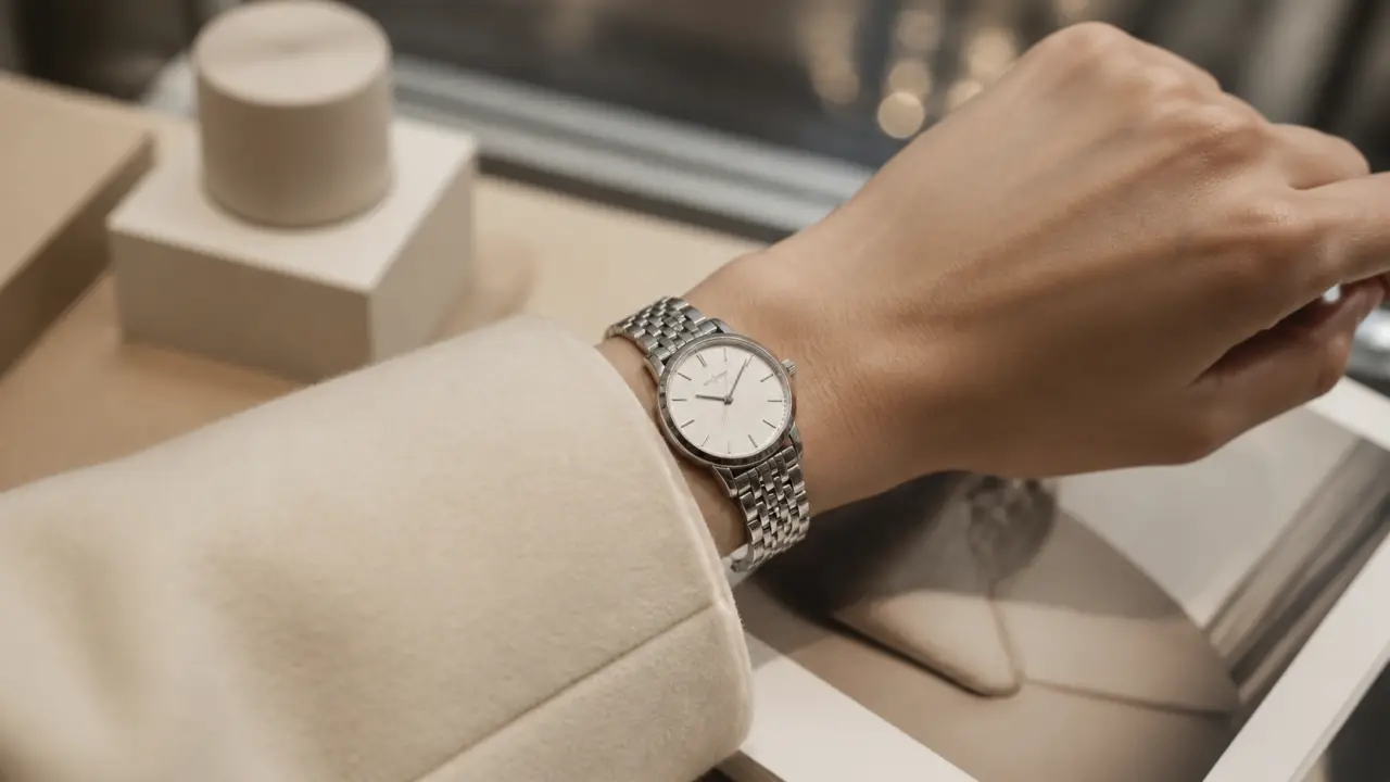 Montres histoire d'or femme : montre au poignet, vue en studio