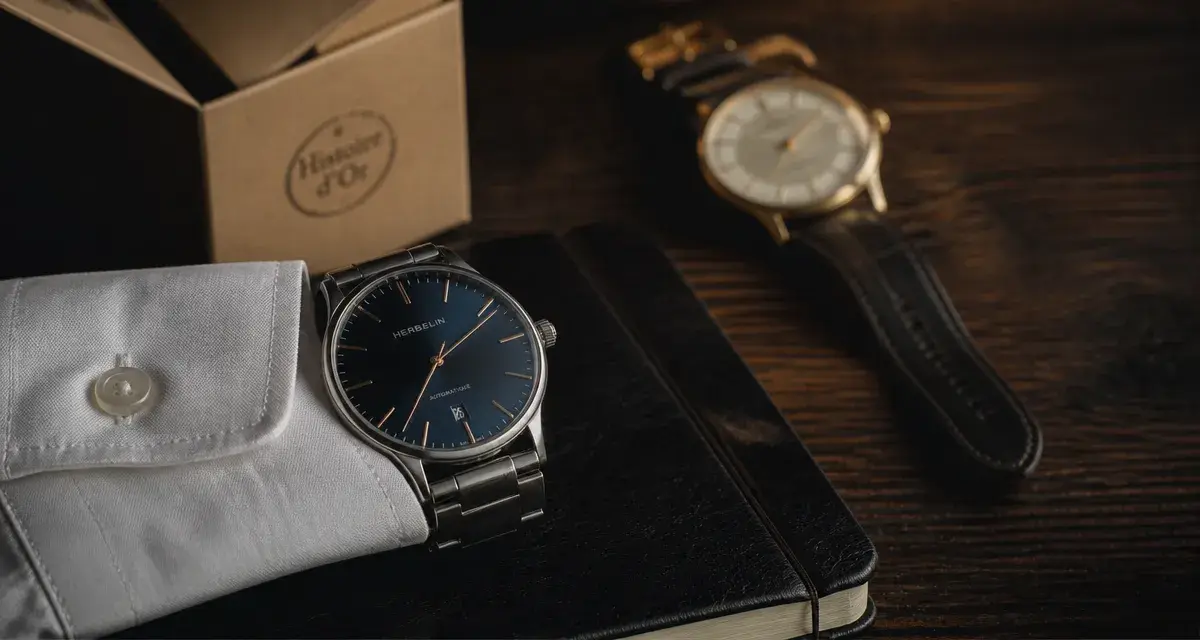 Montres histoire d'Or homme : montre minimaliste sur chemise blanche