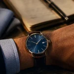 Montres homme Michel Herbelin : cadran bleu marine et bracelet cuir brun