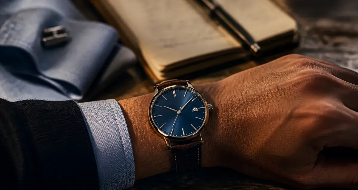 Montres homme Michel Herbelin : cadran bleu marine et bracelet cuir brun
