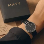 Montres maty pour femme : montre acier avec bracelet cuir noir