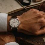 Montres pequignet homme automatiques : photo atelier, cadran argent et bracelet cuir