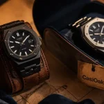 casioak CasiOak octogonale pour modding, lunette noire et bracelet cuir
