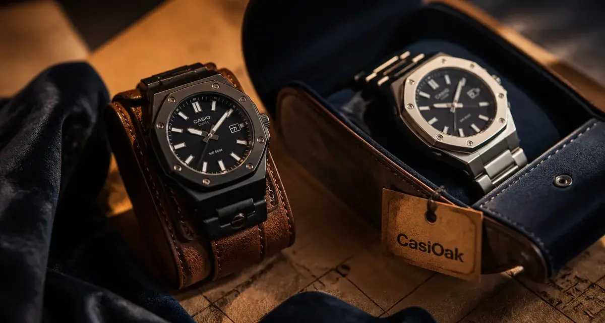 casioak CasiOak octogonale pour modding, lunette noire et bracelet cuir