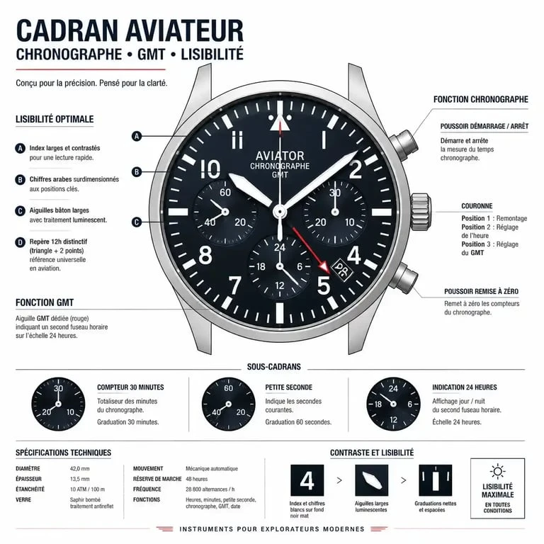 Anatomie d'une montre aviateur et ses caractéristiques techniques