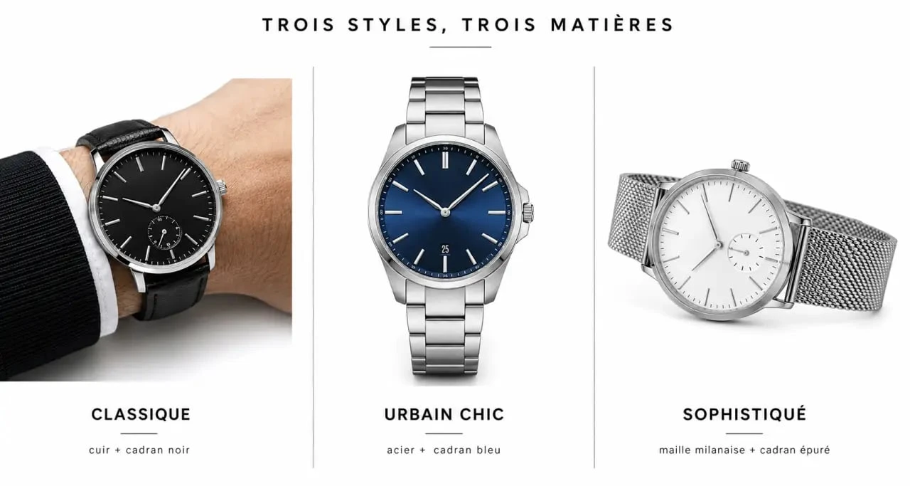 Montres boss homme : comparaison visuelle des styles, bracelets et cadrans