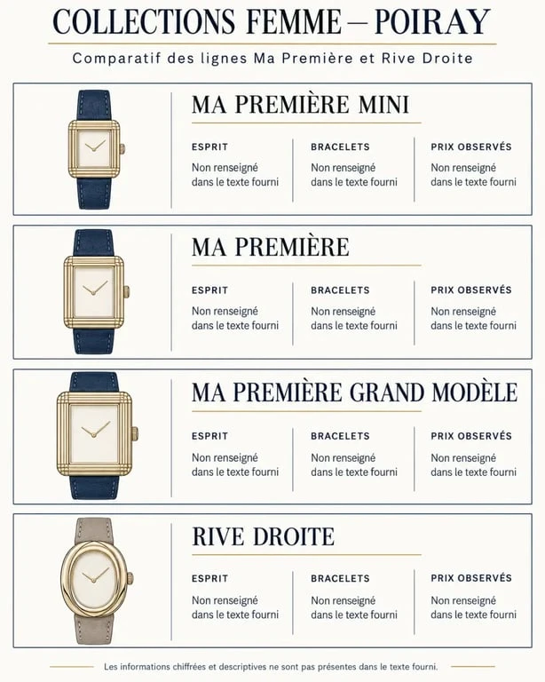 Infographie comparative des collections de montres Poiray femme Ma Première et Rive Droite