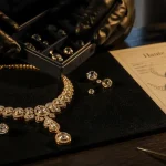 Haute joaillerie : gros plan de collier en diamants en studio