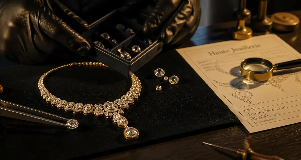 Haute joaillerie : gros plan de collier en diamants en studio