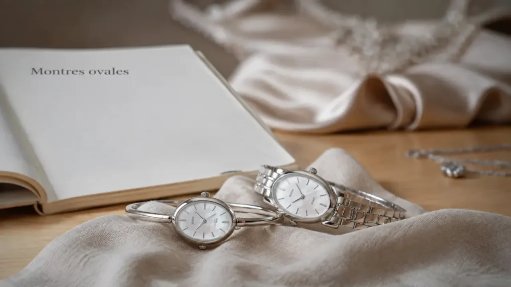 Les montres femmes ovales associent allure de bijou et confort, du cadran nacré au bracelet jonc