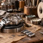 Polissage montre sur établi, éclat acier et arêtes adoucies