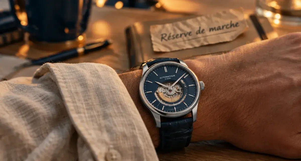 Meilleur montre automatique avec réserve de marche visible sur poignet masculin