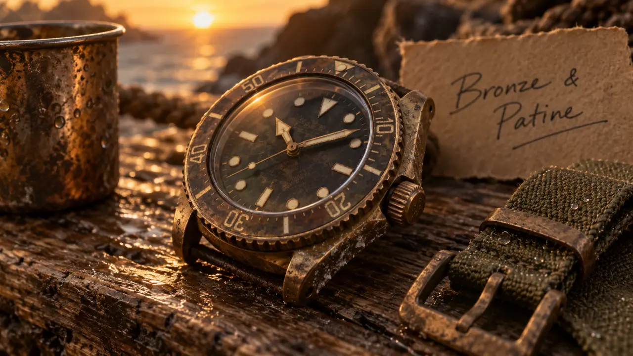 Montre en bronze à la patine unique, étanche